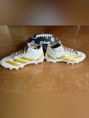 adidas Adizero Kids Cleats in White and Gold